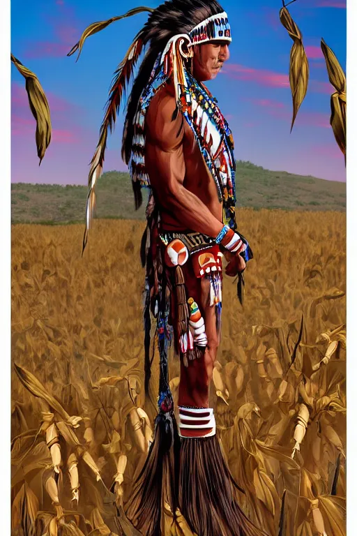 Image similar to the figure of a native american made out of corn, highly detailed, digital art, sharp focus, trending on art station, anime art style