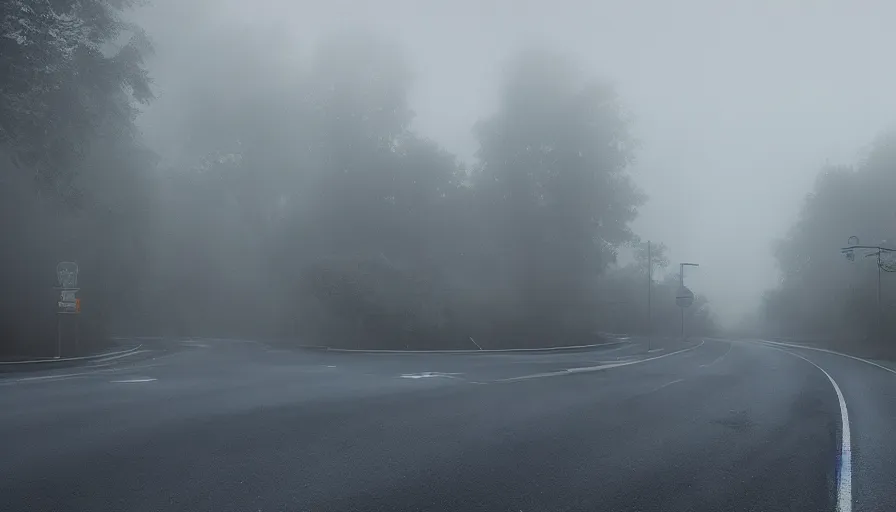 Image similar to empty washington streets covered by vegetation, fog, wet roads, cold, hyperdetailed, artstation, cgsociety, 8 k