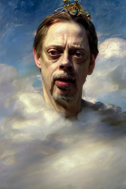 Image similar to beautiful detailed expressive impressionistic oil painting portrait of ancient roman god emperor steve buscemi ascending into the clouds wearing the civic crown, renaissance painting, art by anders zorn, wonderful masterpiece by greg rutkowski, expressive brush strokes, beautiful cinematic light, american romanticism by greg manchess, jessica rossier