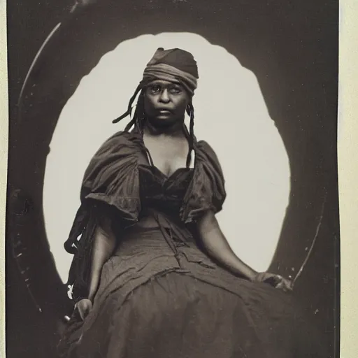 Image similar to a dark skinned pirate woman, photo by gertrude kasebier