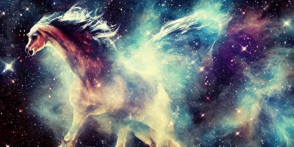 Prompt: an astronaut horse in outer space, epic nebula