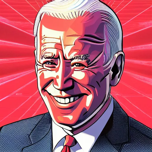 Image similar to smiling, happy, beautiful, intelligent, powerful, joe biden, loving eyes, fully clothed, wise, beautiful, dramatic lighting, sharp focus, art deco patterns by stanley artgerm, retro futurism, dramatic lighting, trending on artstation, flat colour, geometric curves, gradient filter