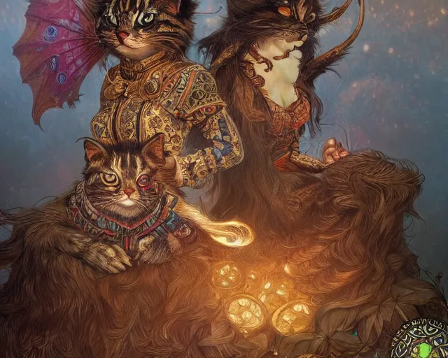 Image similar to photography of louis wain, deep focus, d & d, fantasy, intricate, elegant, highly detailed, digital painting, artstation, concept art, matte, sharp focus, illustration, hearthstone, art by artgerm and greg rutkowski and alphonse mucha