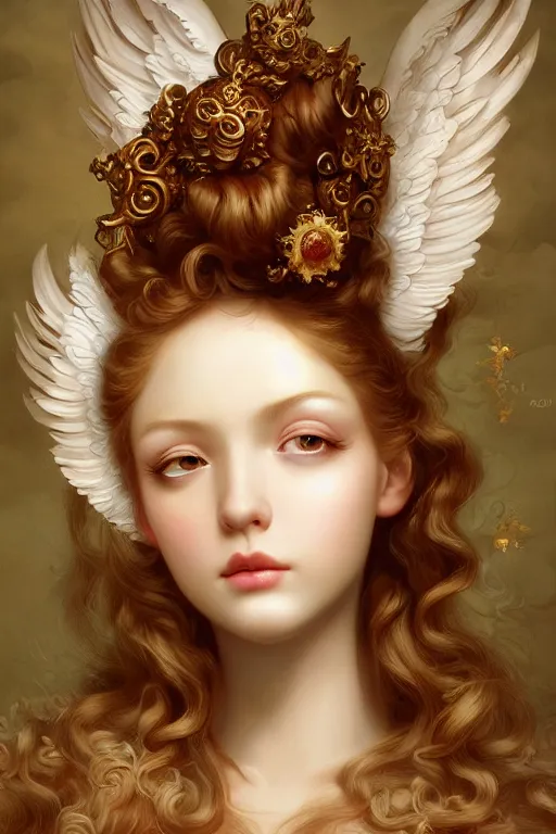 Image similar to pop surrealism, rococo, baroque hair, angelic young female seductive - fine - face, pretty face, key visual, realistic shaded perfect face, fine details by stanley artgerm lau, wlop, mark ryden, andrei riabovitchev, marc simonetti, and sakimichan, trending on artstation