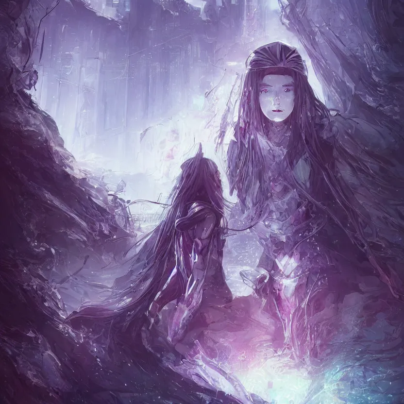 Image similar to a photorealistic rendering of # illustration, a portrait # megical # catalyst # queen in plague of dragons, # mist # horror # magic # spell, # digital 2 d, # sci - fi, # fututistic, by yoshitaka amano and alena aenami, trending on artstation, nvidia, matte painting, unreal engine
