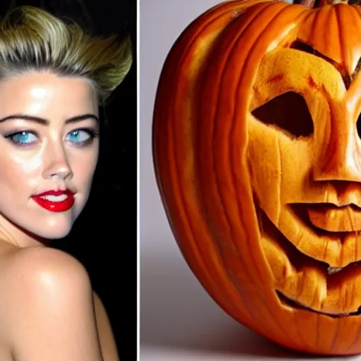 Image similar to gourd carved to look like the face of amber heard