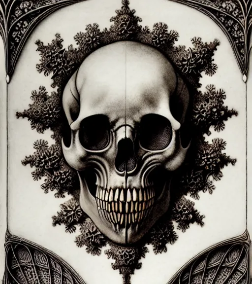 Image similar to art forms of nature by ernst haeckel, memento mori by arthur rackham, ornate antique porcelain beautiful skull mask, ultrasharp, photorealistic, hyperdetailed, octane render, polished, art nouveau, neo - gothic, gothic, intricate ornamental organic filigree, art nouveau botanicals, art forms of nature by ernst haeckel, horizontal symmetry, symbolist, visionary