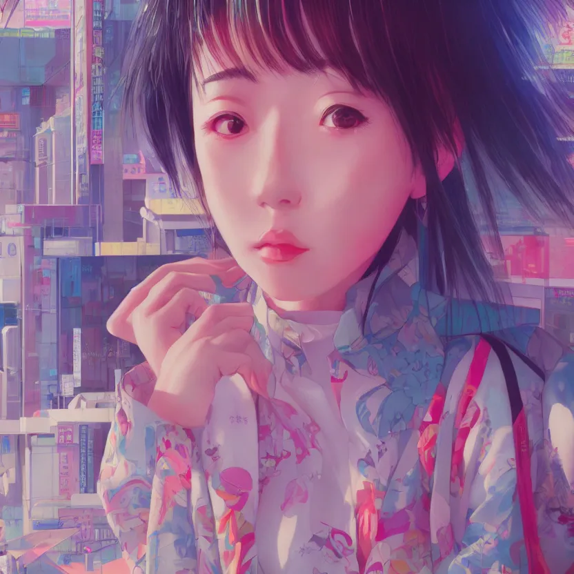 Image similar to 1 9 8 0 s japanese girl in a city pop city, hyper detailed, 8 k, trending, in artstation, digital painting, studio quality, cryengine, character design, smooth, sharp focus