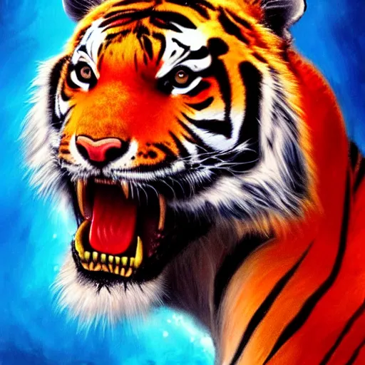 Image similar to a tiger made of fire, portrait, fantasy, beautiful face, vivid colors, elegant, concept art, sharp focus, digital art, hyper - realistic, 4 k, unreal engine, highly detailed, hd, dramatic lighting by brom, trending on artstation