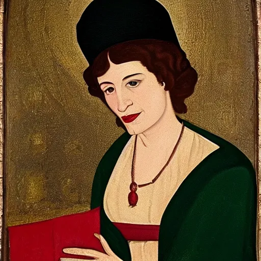 Image similar to medieval painting of marvelous mrs. maisel, miriam, art gallery, portrait, princess, oil painting