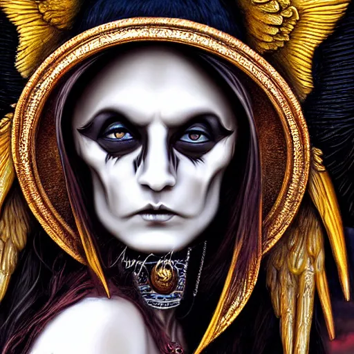 Prompt: candid photographic close up portrait, goddess of death, by anne stokes, photorealism, uhd - resolution, highly detailed