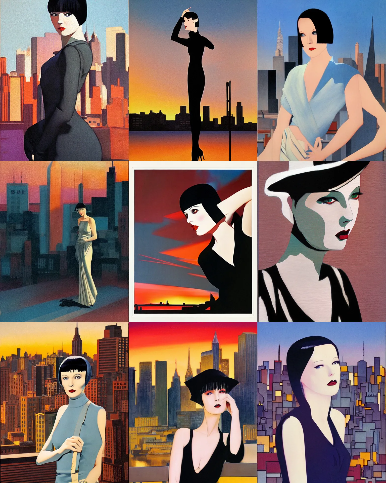 Prompt: mary louise brooks, dramatic light, city background, sunset, high contrast, sharp, painted by stanley lau,, painted by stanley artgerm,, painted by patrick nagel