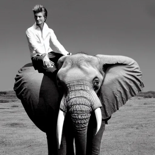 Prompt: david bowie riding an elephant