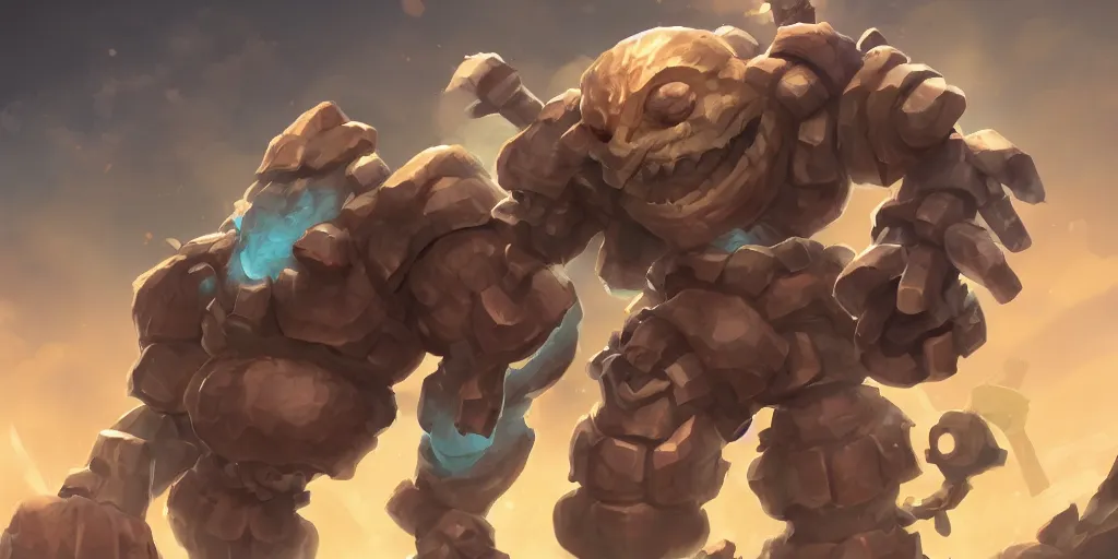 Image similar to Stone golem, league of legends character art, trending on artstation, digital art