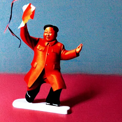 Prompt: chairman mao figure skating while playing electric guitar