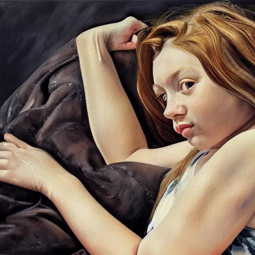 Prompt: high quality high detail painting by lucian freud, hd, girl portrait, photorealistic lighting