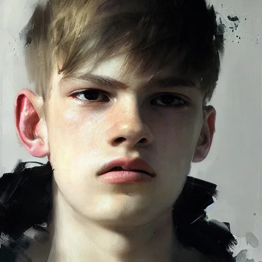 Image similar to stunning teen boy portrait by ruan jia