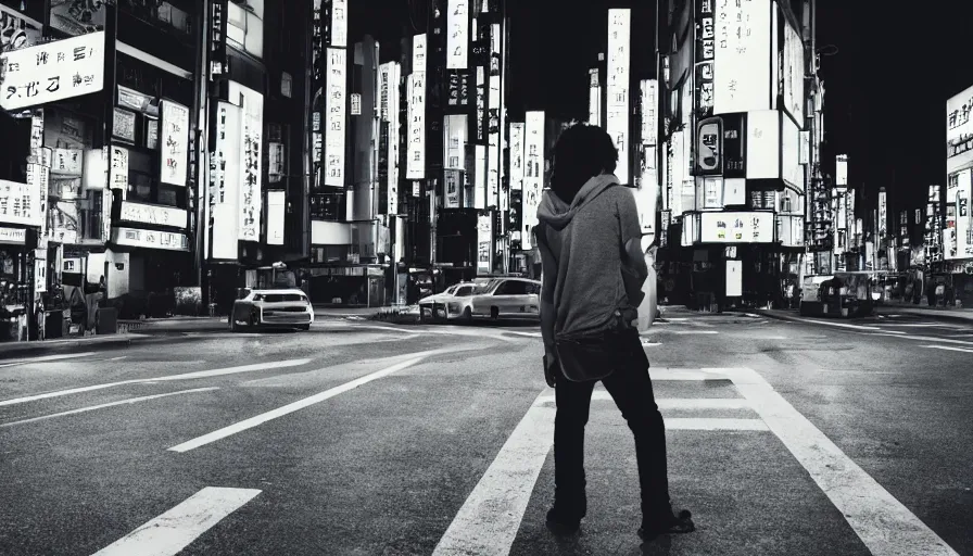 Prompt: A photograph of a Cyborg exploring Tokyo at night