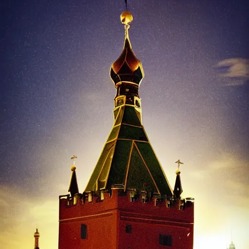 Image similar to photo of burning tower of Kremlin, highly detailed, 8k