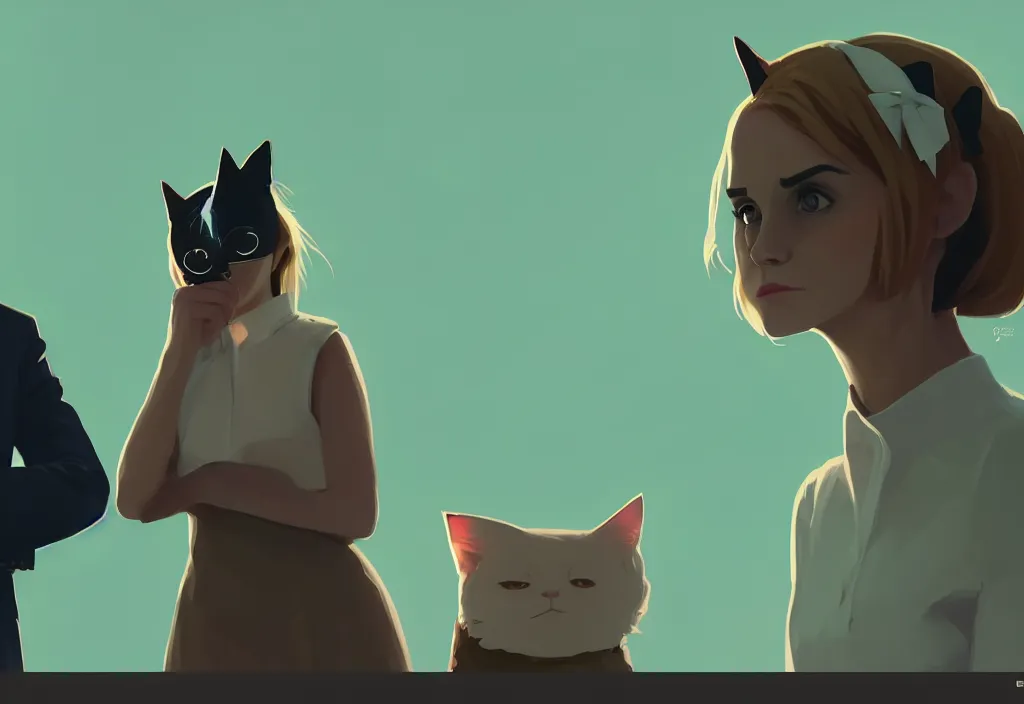 Image similar to joe biden and emma watson with cat ears, epic debates, presidental elections candidates, cnn, fox news, fantasy, by atey ghailan, by greg rutkowski, by greg tocchini, by james gilleard, by joe gb fenton, dynamic lighting, gradient light green, brown, blonde cream, salad and white colors in scheme, grunge aesthetic
