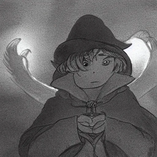 Image similar to epic illustration of snufkin with angel wings in style of elden rings, wide angle, cinematic light