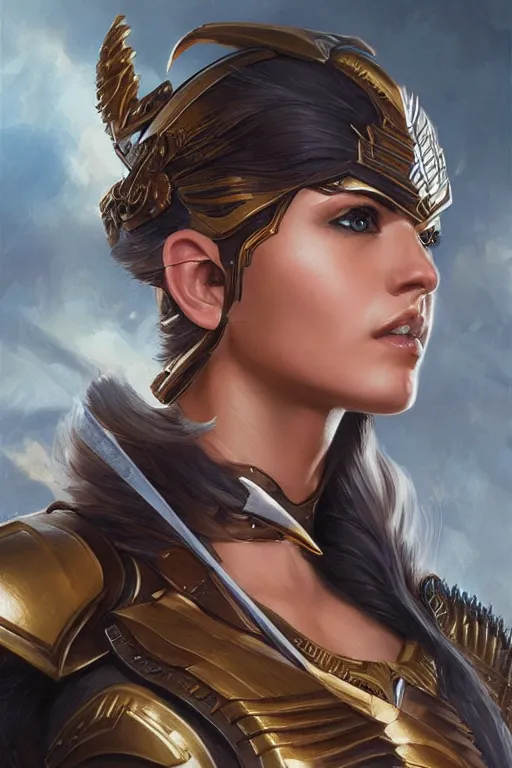 Image similar to amazon valkyrie athena, d & d, fantasy, portrait, highly detailed, headshot, digital painting, trending on artstation, concept art, sharp focus, illustration, art by artgerm and greg rutkowski and magali villeneuve