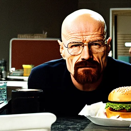 Image similar to Walter White eating burger photo