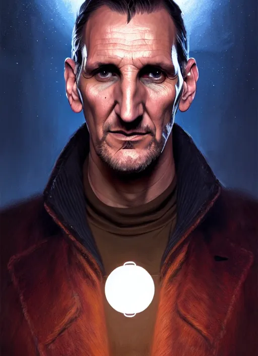 Prompt: stylized portrait of christopher eccleston, intricate, elegant, glowing lights, highly detailed, digital painting, artstation, concept art, smooth, sharp focus, illustration, art by wlop, mars ravelo and greg rutkowski