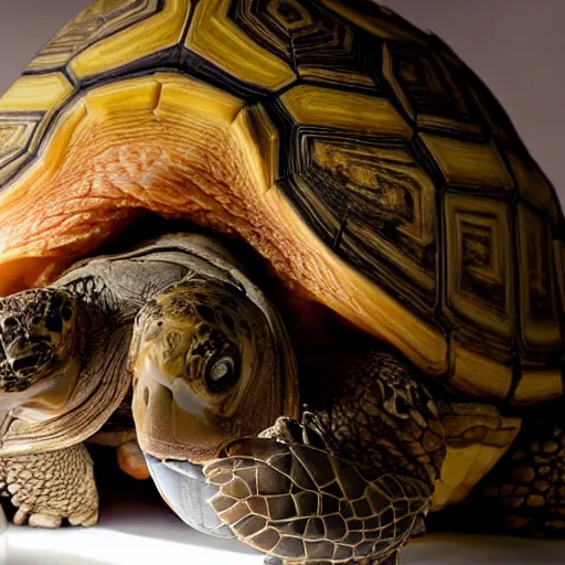 Image similar to doctor examining a tortoise under operating room lights, closeup wide angle