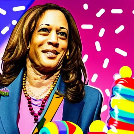 Image similar to photo of kamala harris as a candy raver girl