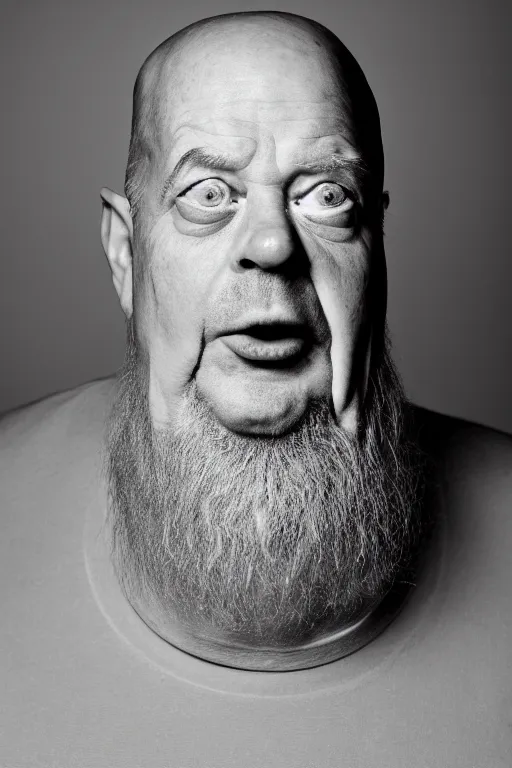 Image similar to studio portrait of man that looks excactly like homer simpson, lookalike, as if homer simpson came to life, soft light, black background, fine details, close - up, award winning photo by eric lafforgue