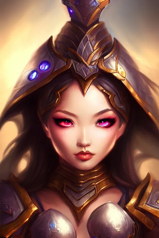 Image similar to young sakimi chan, fantasy armor, detailed face, dynamic lighting, tony sart