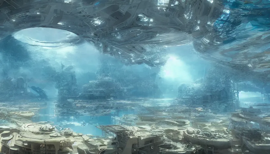 Image similar to underwater florida city built under giant blue domes, hyperdetailed, artstation, cgsociety, 8 k