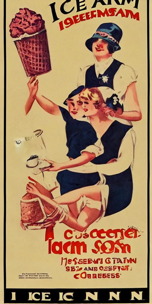 Image similar to a 1 9 2 0 s poster advertising ice cream