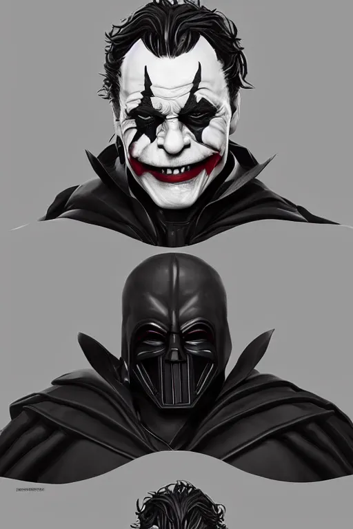 Image similar to Joker wearing vader's armor, full character, artstation, highly detailed, highly realistic