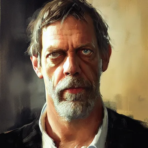 Prompt: face protrait of hugh laurie, jeremy mann painting