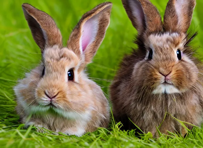 Prompt: a closeup, 4 5 mm, detailed photograph of real lionhead dwarf bunny rabbit in grass land, beautiful low light, 4 5 mm, by franz lanting