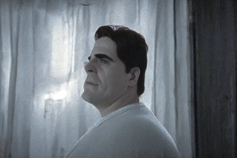 Image similar to cinematic still of chubby clean-shaven white man in Casper (1995), XF IQ4, f/1.4, ISO 200, 1/160s, 8K, RAW, dramatic lighting, symmetrical balance, in-frame