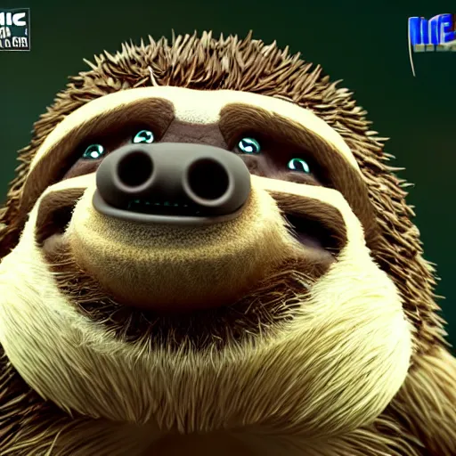 Image similar to sonic the hedgehog as a sloth, weta hyperrealism cinematic lighting and compositon