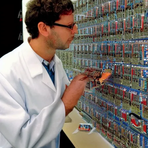 Prompt: a neuroscientist trying to understand a microprocessor, jean giraud