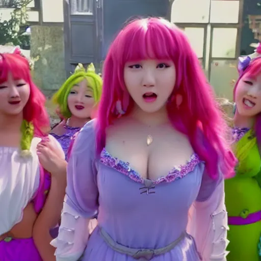 Prompt: real - life shrek, a still of a k - pop music video