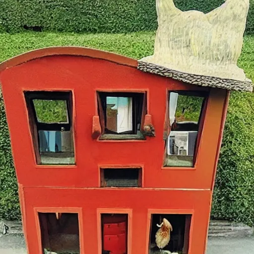 Prompt: a house with giant chicken legs