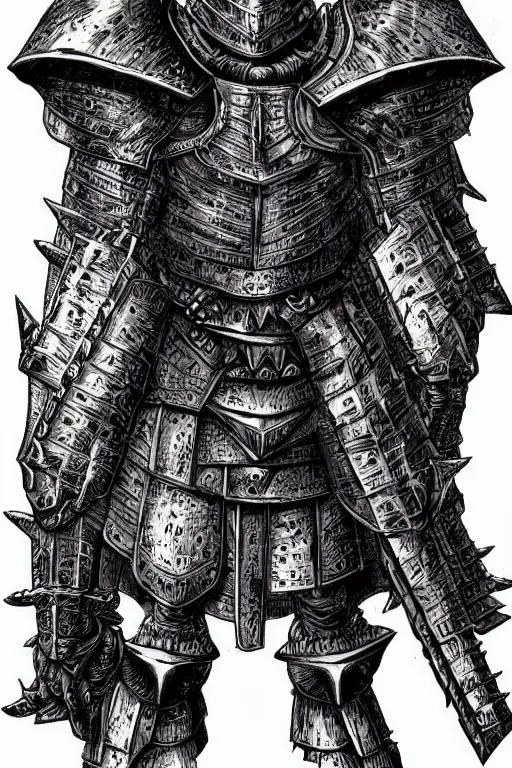 Image similar to armoured warrior, symmetrical, highly detailed, digital art, thorned themed armour, sharp focus, trending on art station, kentaro miura manga art style