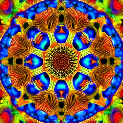 Image similar to intricate flower mandala bold colors, mandelbulb