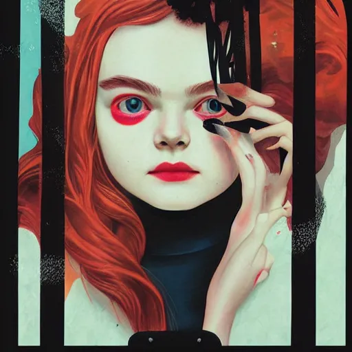 Prompt: Elle Fanning in hell picture by Sachin Teng, asymmetrical, dark vibes, Realistic Painting , Organic painting, Matte Painting, geometric shapes, hard edges, graffiti, street art:2 by Sachin Teng:4
