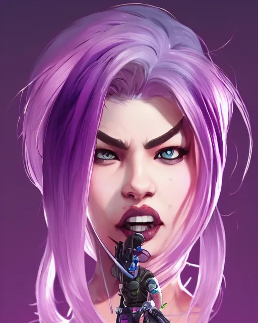 Image similar to beautiful female purple hair sheathed katana symmetrical face eyes full length fantasy art apex fortnite Video game icon, 2d game art gta5 cover , official fanart behance hd artstation by Jesper Ejsing, by RHADS, Makoto Shinkai and Lois van baarle, ilya kuvshinov, rossdraws