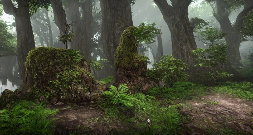 Image similar to Enchanted and magic forest, with Unreal Engine