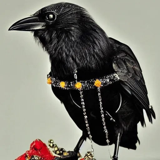 Prompt: crow made of elaborate jewellery, intricate, beautiful, national geographic