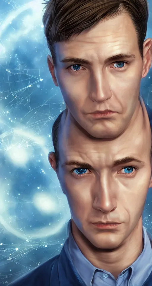 Prompt: portrait of tall, tired 3 3 - year - old handsome man with short darkblonde hair, blue eyes, wearing science fiction uniform, hyper realistic face, beautiful eyes, character art, art by mark brooks, hyperdetailed, cryengine, trending on artstation, digital art