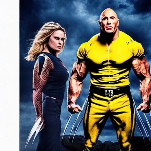 Image similar to a photo The rock with wolverine uniform